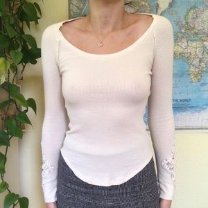 Free People Long Sleeve Crochet Lace Top Cut Out